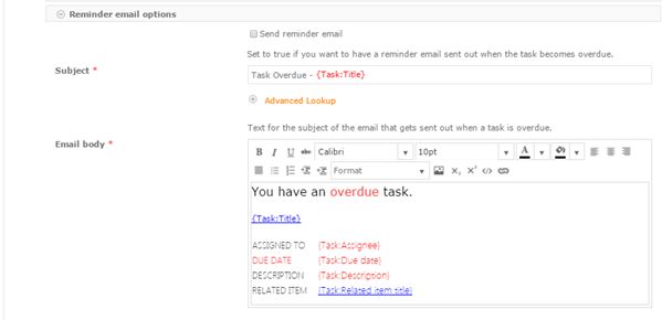 remainder email option